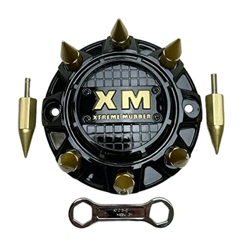 Xtreme Mudder Gloss Black Gold Spikes Wheel Center Cap A0101B